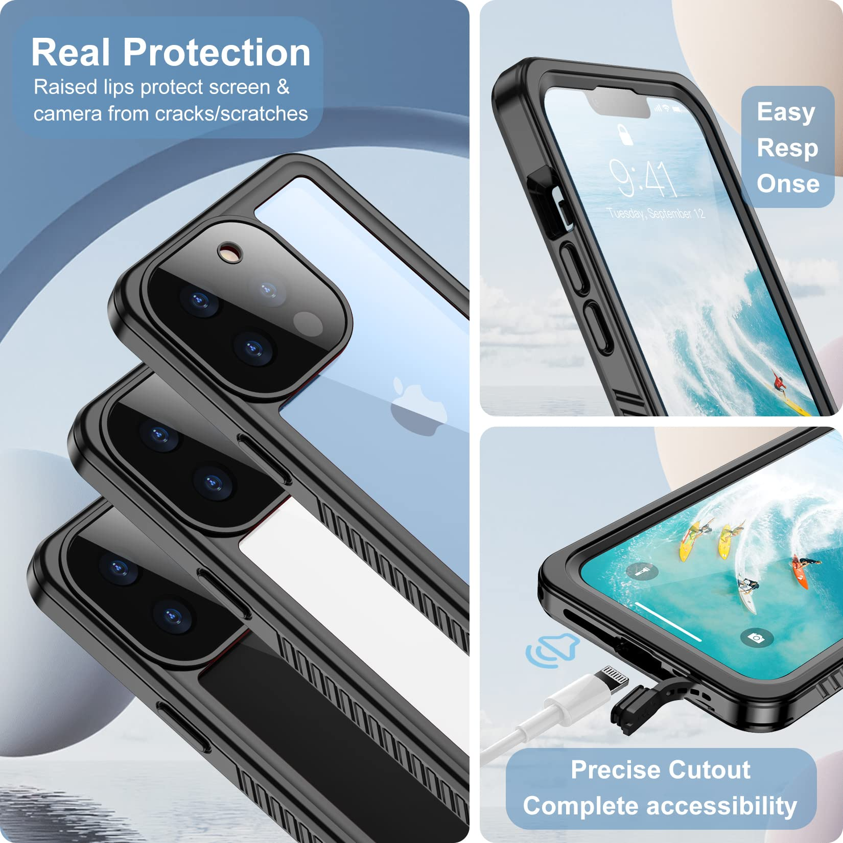 Compatible with iPhone 13 Pro Max Case Waterproof, Built in Screen Protector Full Body Rugged Heavy Duty Protection Anti-Scratch Shockproof Protective Case for iPhone 13 Pro Max 6.7 inch Black