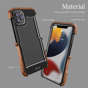 Case for iPhone 13 Mini, Drop Protection Aluminum Metal Wood Bumper Frame Cover Shockproof Dropproof Protective Case for iPhone 13 Mini 5.4 inch 2021